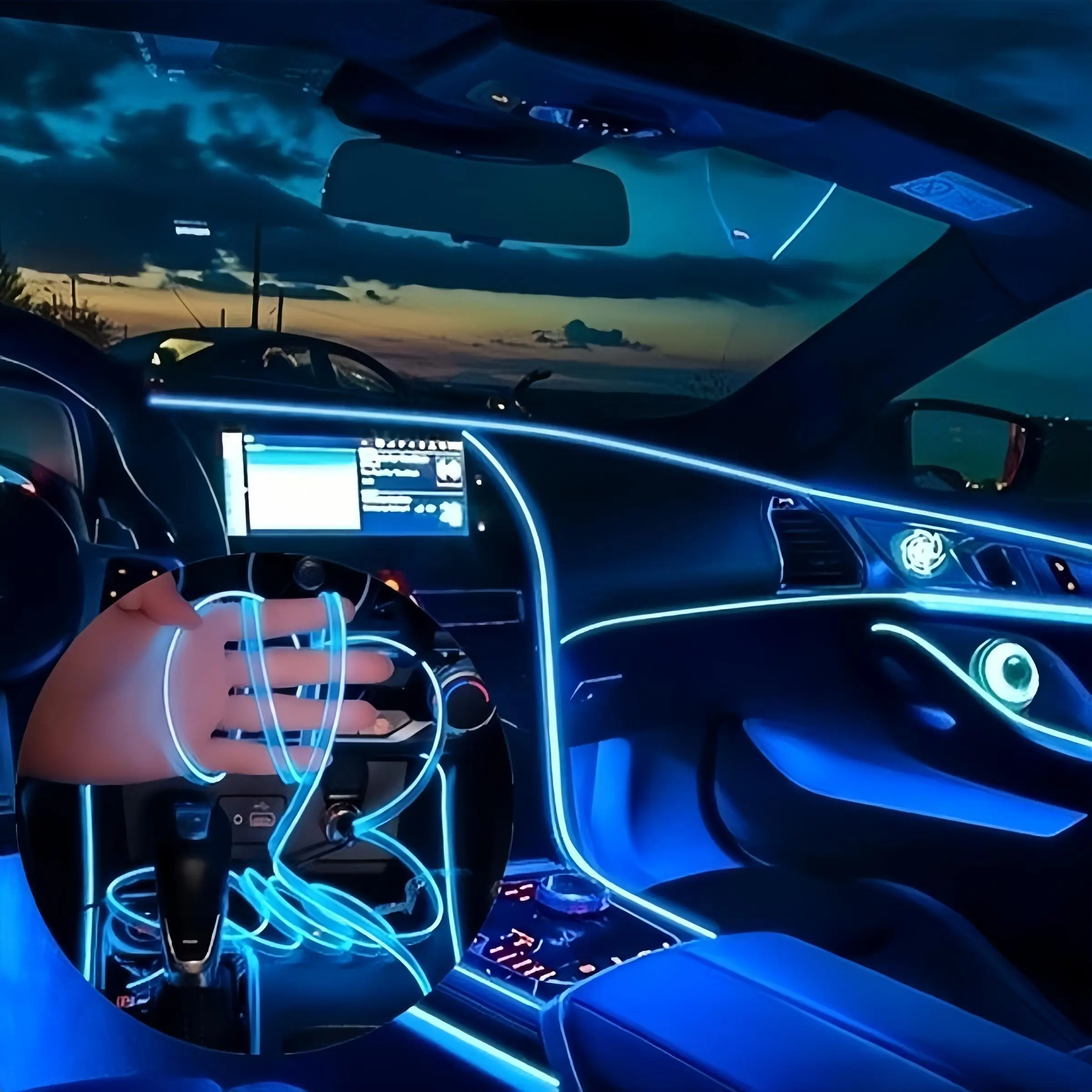 Car Interior Atmosphere Light, USB Powered RGB LED Neon Strip Light, Decorative Light for Car, Neon Strip Lights for Car Decoration