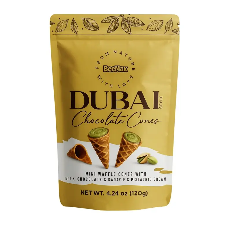 Authentic Dubai-Style Chocolate Cones | 4.24 oz of Luxurious Middle Eastern Indulgence | Mini Waffle Cones Filled with Pistachio Cream, Milk Chocolate & Crunchy Kadaifi – Imported from Turkey