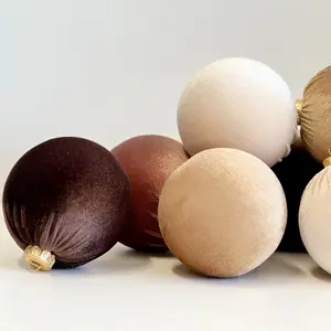 Christmas Velvet Ornaments, Christmas Tree Decoration, Brown Shades set of 12 pcs size 4", Christmas Handmade Custom Balls Gift decorative hanging