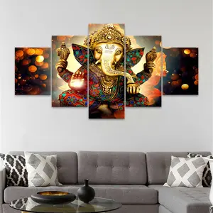 Ganpati Bappa Morya Ganpati Bappa Morya Wall Art, Hanging Wall Art, 5 Counts Unframed Canvas Posters, Unframed Art Print, Fashion Home Poster, Perfect Living Room Decor, Bedroom, Office, Corridor, Home Decoration, Ornaments