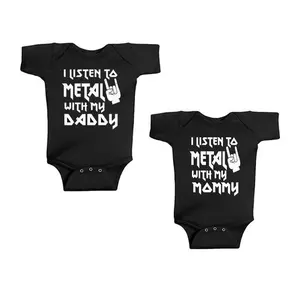 I Listen to Metal with My Daddy and Mommy Funny Newborn Baby Bodysuit Short Sleeve Body Baby Boy Girl Onesie Romper Clothes