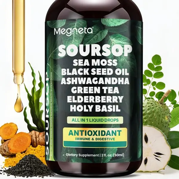 10-IN-1 Natural Soursop Bitters Liquid Drops - Sugar-Free, Herbal Multivitamin Supplement with Soursop Oil, Black seed oil, Concentrated Extract, Soursop Drops Support for Immune, Liver & Eye Health, Gluten-Free, 2fl.0Z/2.03oz
