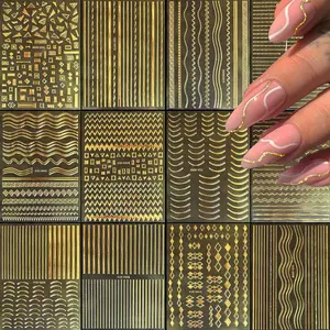 12 Sheets Gold Nail Stickers Decals Gold Line Nail Decals for Nail Art Nail Art Stickers 3D Self Adhesive Metal Stripe Wave Nail Sticker Nail Designs Nail Art Supplies for Women Manicure Decorations