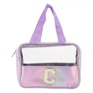 VOCOSTE 1pc Women's Clear Letter C Makeup Bag for Vacation Outdoor Activities Purple