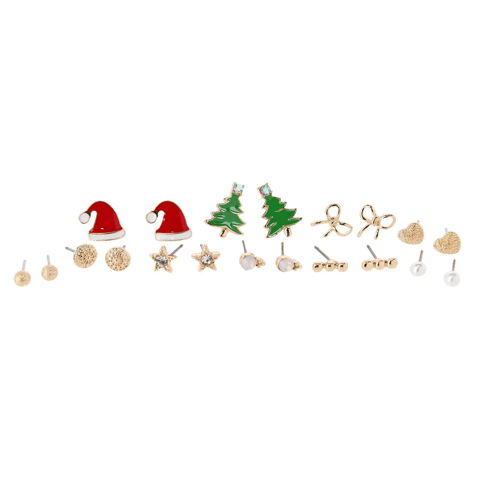 CTM Women's 10-Pair Christmas Stud Earring Set Gold Finish Holiday Collection, Earrings