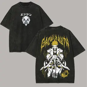 Men's Gachiakuta Enjin Printed Distressed Washed Vintage Fitted Round Neck Menswear T-Shirt, Unisex Casual T-Shirts Style 145