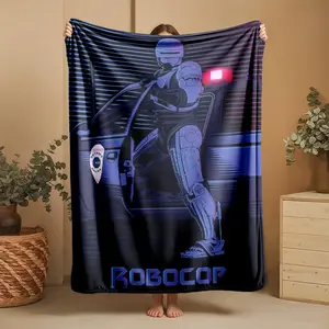 1 piece RoboCop on night duty themed flannel blanket - Modern design flannel throw blanket, suitable for sofas and beds, all-season use, super soft and warm, digital printing, 100% polyester material, machine washable, suitable for home and travel a