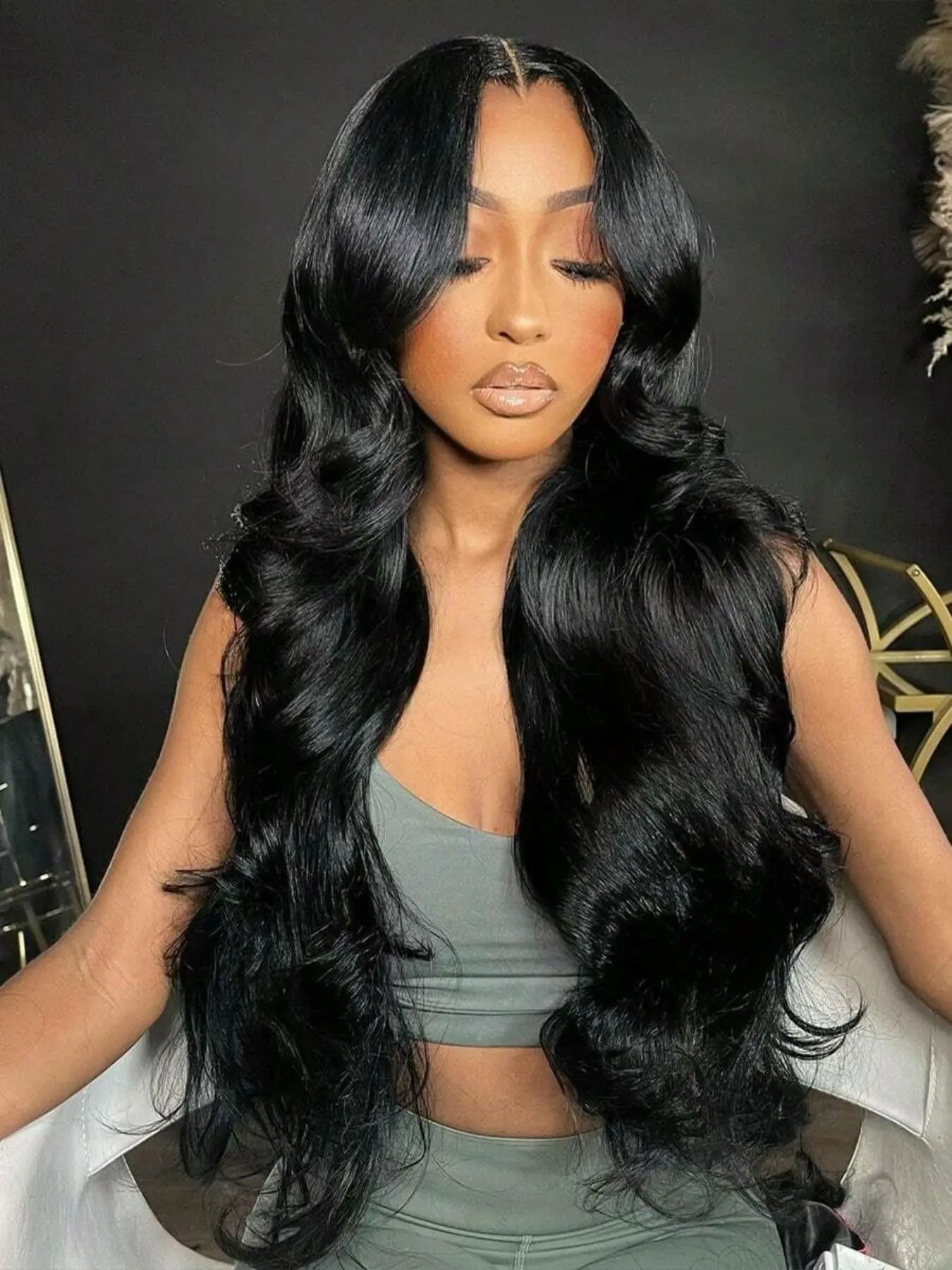 Lehanhair 24 Inch Long Body Wavy Wigs for Women, Gorgeous Fluffy Wigs without Bangs, Synthetic Heat Resistant Hd Lace Front Wigs for Party, Daily Use, Body Wave Wig