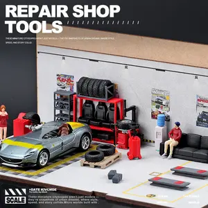 Diorama 1:64 1:43 Scale Car Garage Model Tool Workshop Maintenance Tool Cabinet Set Repair Shop Props Miniature Scene Model Accessories Mini Ornaments Die-Cast Car Model Collection Toy