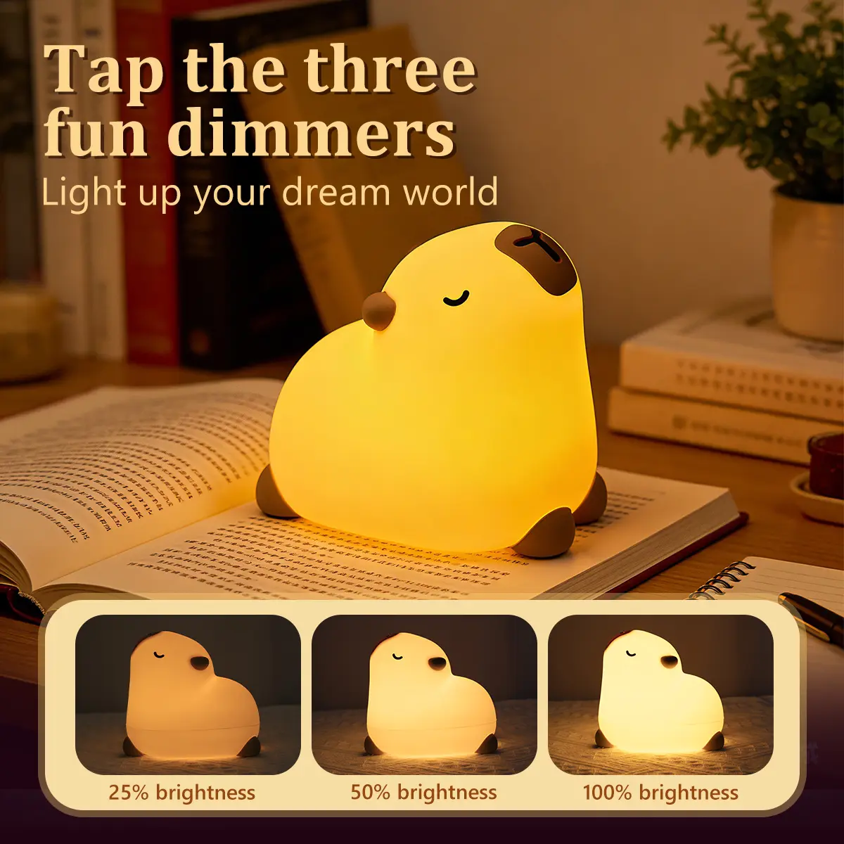 High quality silicone capybara night light, clap rechargeable, adjustable brightness, three levels of soft LED light, suitable for decorative lighting in children's room and bedroom Illuminated Night Light Bedside Night Light sohochic