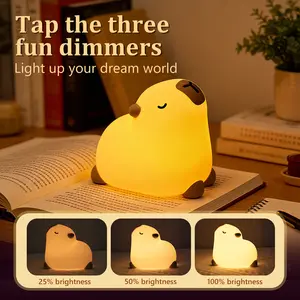 High quality silicone capybara night light, clap rechargeable, adjustable brightness, three levels of soft LED light, suitable for decorative lighting in children's room and bedroom