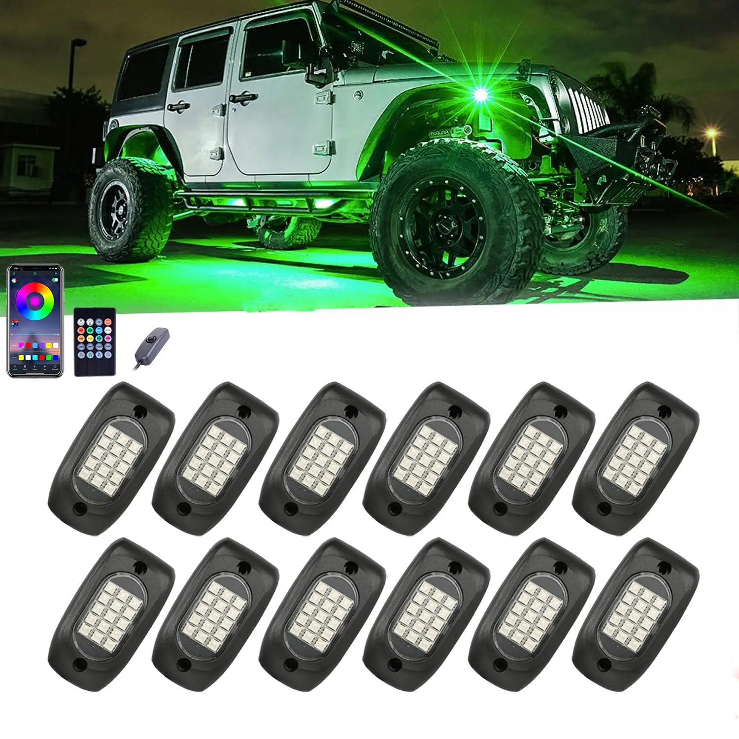 RGB Rock Lights for Trucks 4/8/12 Pods, Multi Color App/Remote Control Led Rock Lights with Extension Wire Music Mode, Exterior Underglow Kits, Underbody Lights for Cars UTV SUV ATV