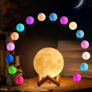 3D Moon Night Light, Moon Shaped Night Light with Stand,USB Rechargeable Table Moon Lamp with Touch & Remote Control, Moon Ball，Decorative LED Light For Bedroom, Living Room, Home, Office, Creative Table Lamp for Home Bedroom Decoration