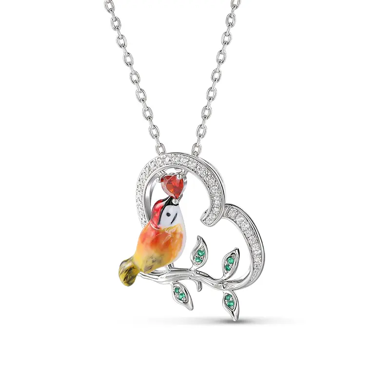 Jeulia "Free as a Bird" Kingfisher Enamel Sterling Silver Pendant Necklace with Elegant Chain - Decorative Accessory, Ideal Gift, Necklace Gift, Accessory Necklace
