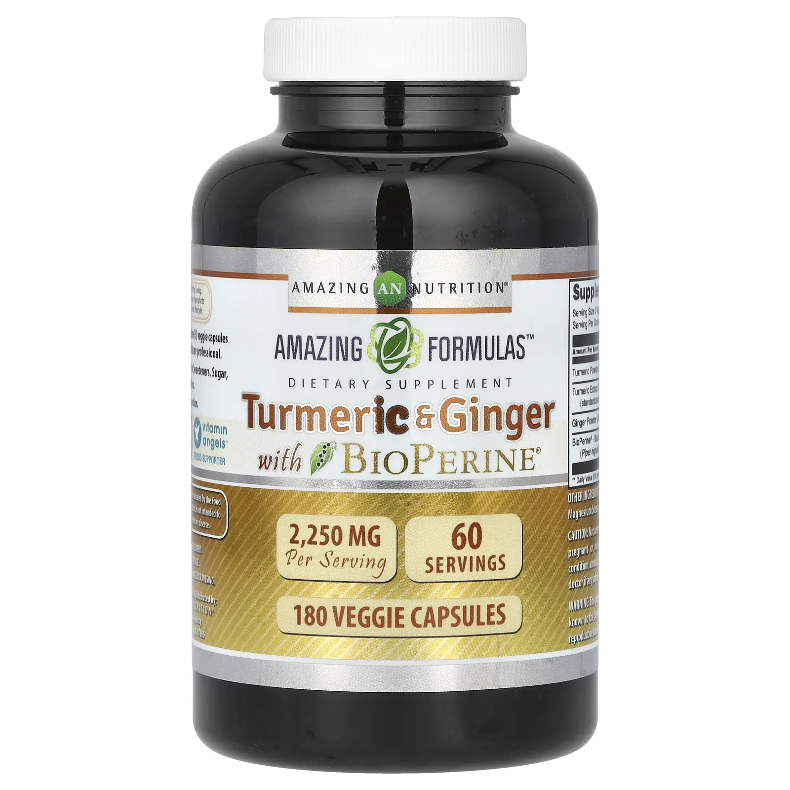 Amazing Nutrition Turmeric & Ginger with BioPerine, 180 Veggie Capsules