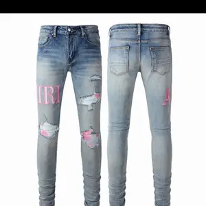 IRI Pink Jean with Rips and Patches, Mid-Waist, Regular Fit, Lightweight, Casual Style, Perfect for Everyday Wear