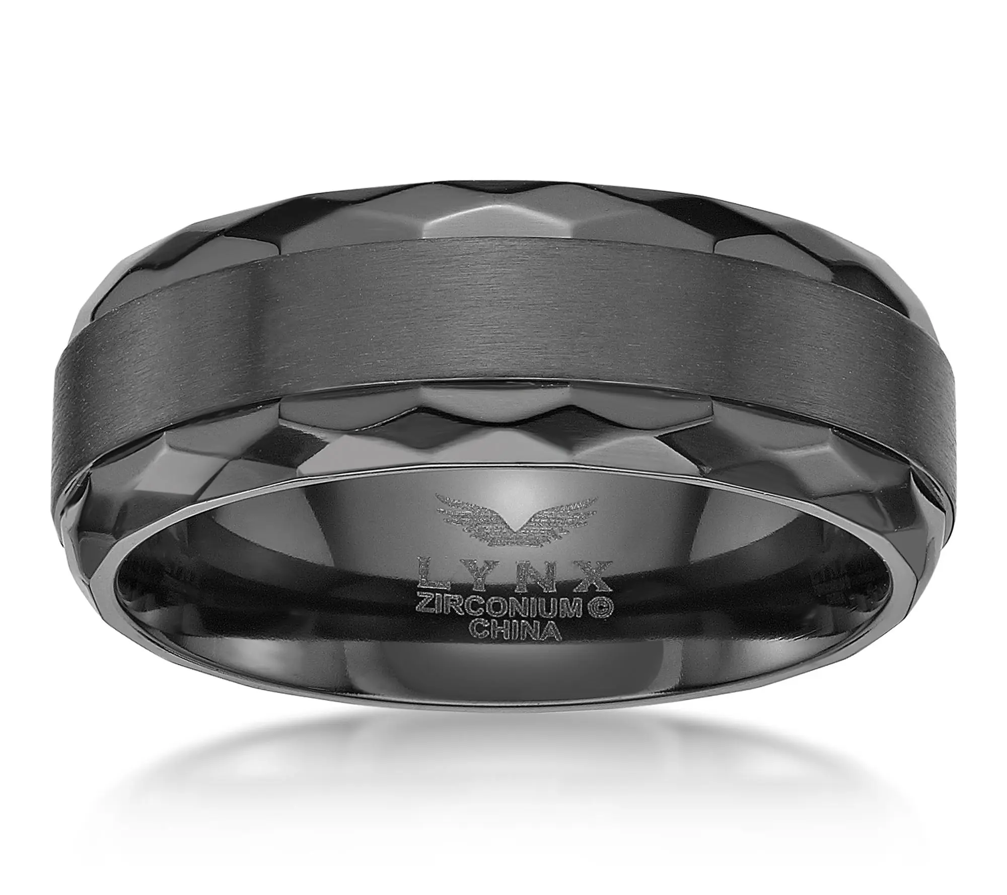 LYNX Men's Stainless Black Zirconium Textured Band Ring