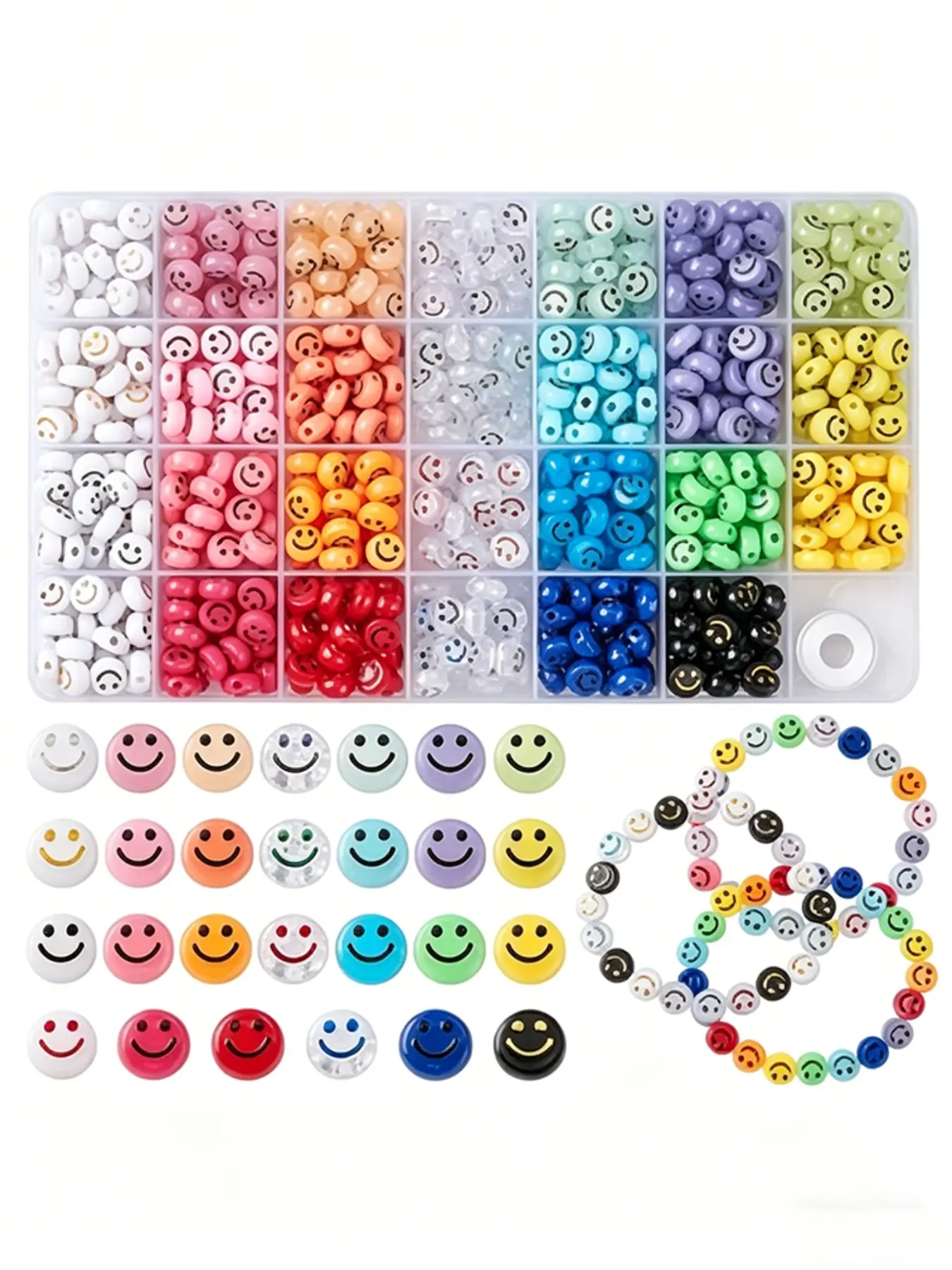 1000pcs Smile Face Acrylic Beads Set, Bead Assortment, Round Acrylic Fashion Beads with Large Storage Box, DIY Jewelry Making Kit for Bracelets Necklaces, Beading Kits, Jewelry Making Supplies