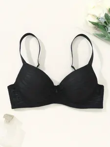 Women's Lace Push Up Bra with Patchwork Design, Sexy Max Support Lingerie for All Seasons, 3/4 Coverage Underwire Bra