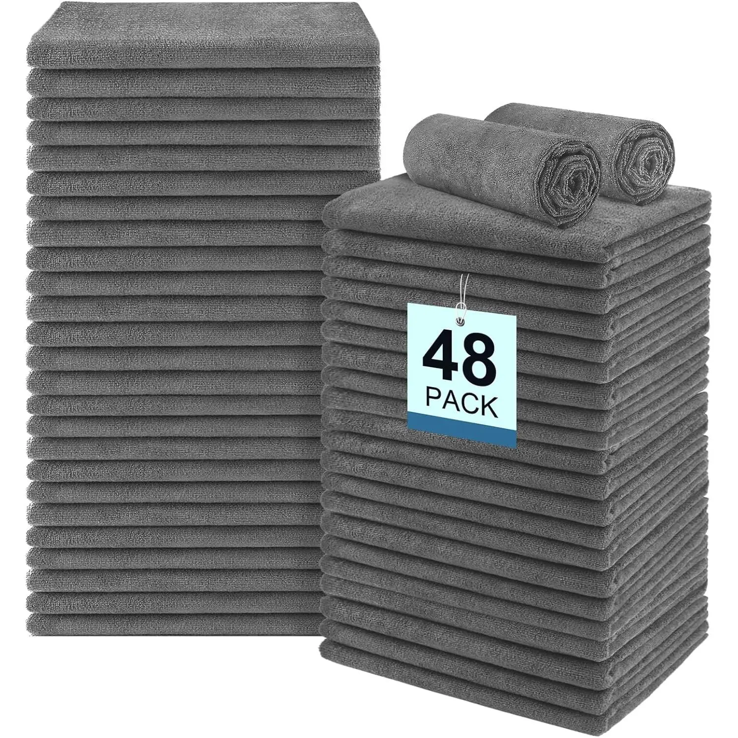 48 Pack Gym Towels Set - Highly Absorbent and Quick Drying Microfiber Salon Towels,  Hand Cloths for Bathroom, Gym, Shower, Hotel, and  - 16x27 inch (Grey)