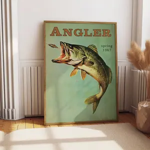 Fishing Vintage Poster Unframed, Art Retro Travel Poster Cabin Wall Decor Outdoor Sports Angler Fisherman Illustration Father's Day Gift for Dad