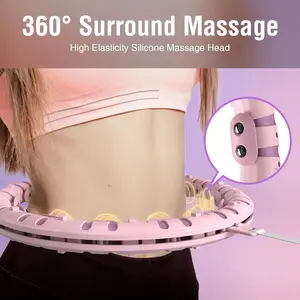 Adjustable Fitness Hoop - Total Body Workout with 360° Silicone Massage - Custom 14 Knot Design - Calorie Counter & Waist Tracker for Home Gym Use, Supports Up to 52 Inches