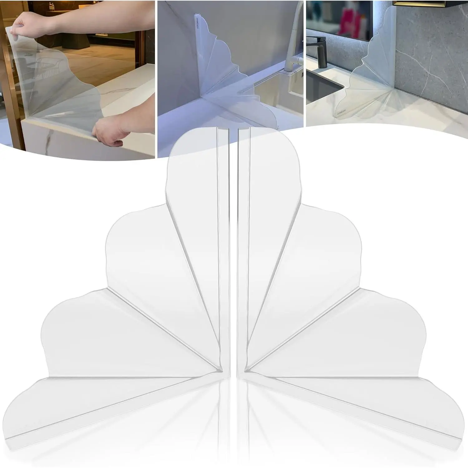 Silicone Shower Splash Guard XXL Clear Bathtub Corner Splash Guard Self-Adhesive Adjustable Angle Bathroom Water Guard for Washbasin Tubs Sinks 2Pack