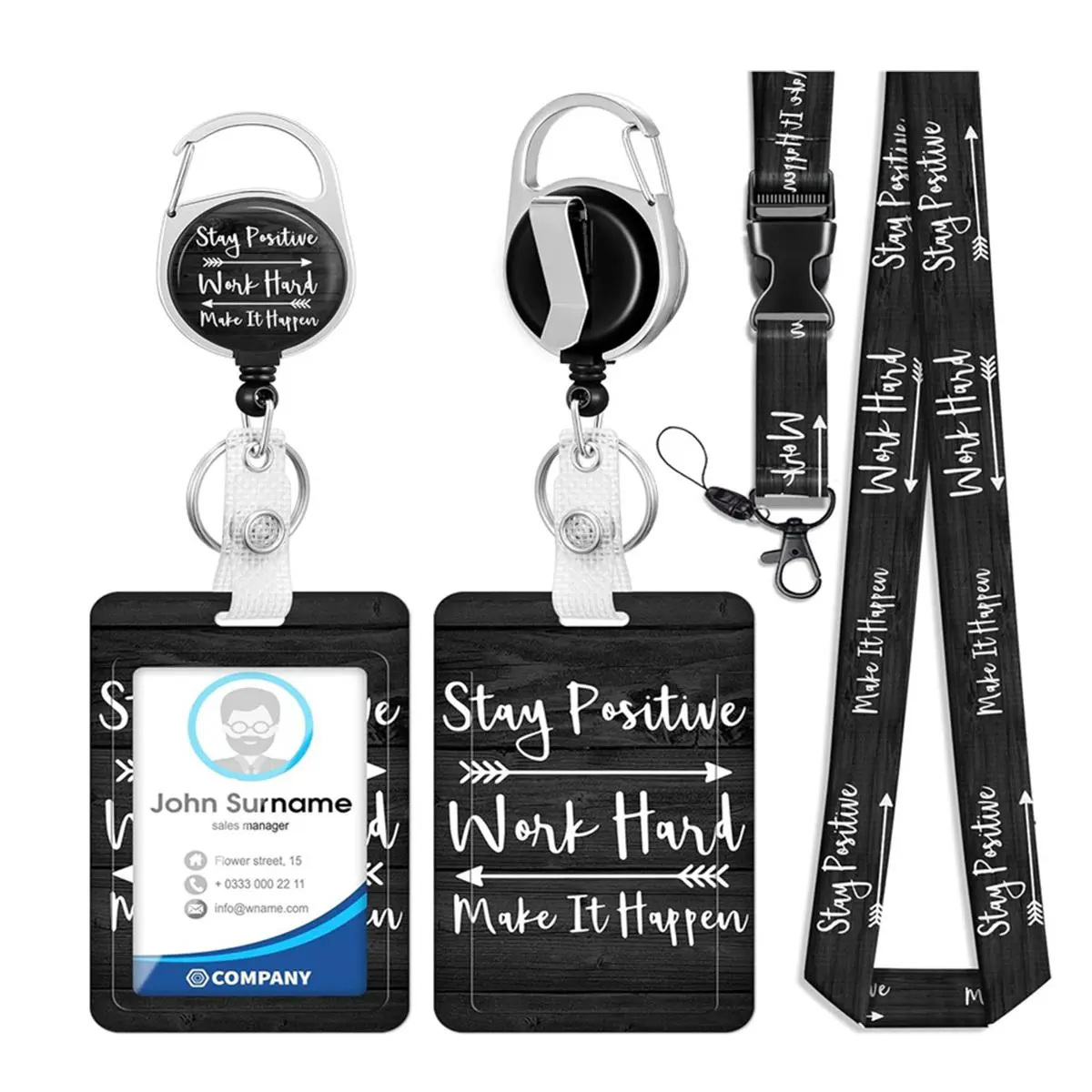 ID Badge Holder Set, 1 Count ID Card Holder with Lanyard & Retractable Badge Reel, Identification Badges & Supplies for Office School, Lanyards with ID Holder, Retractable ID Clip