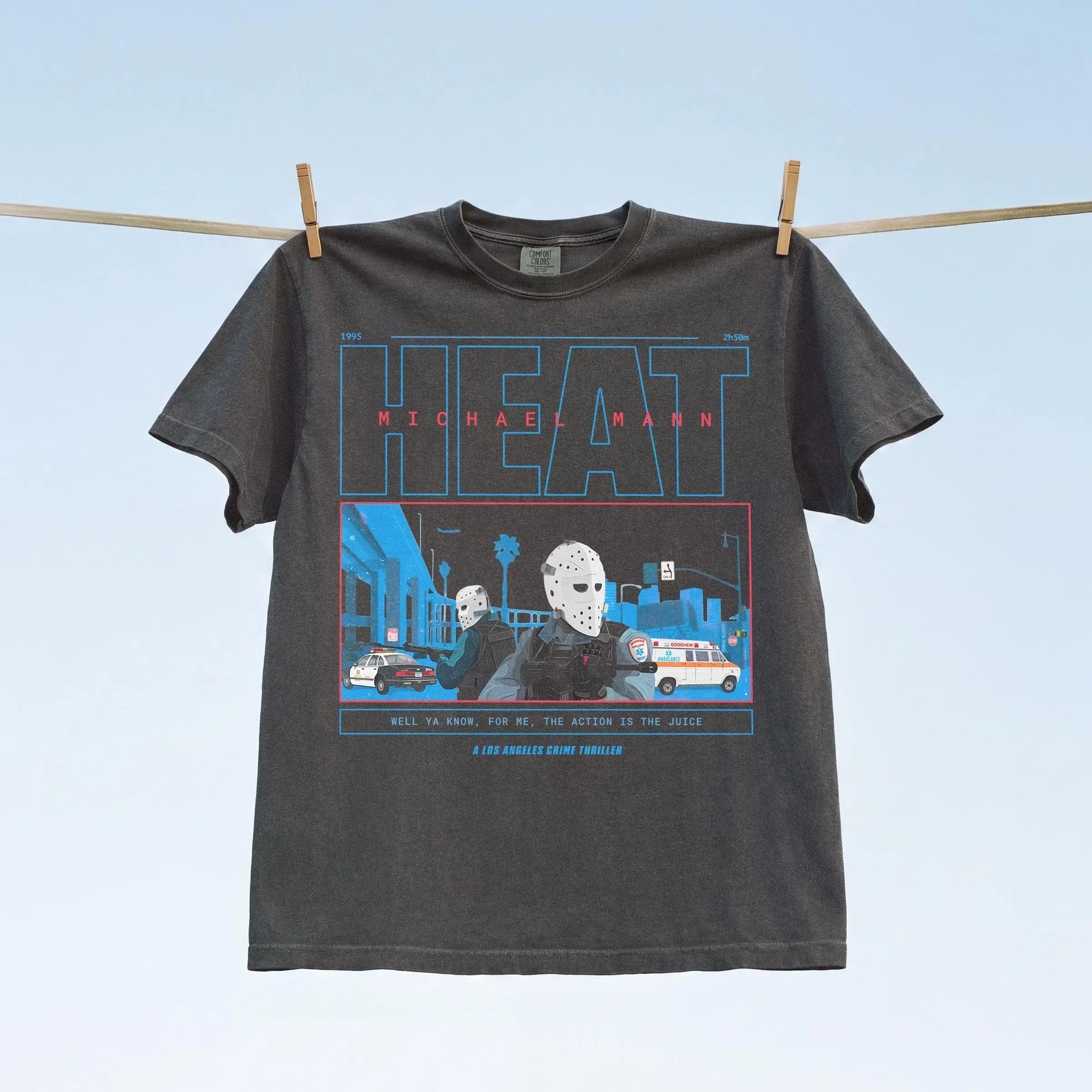 Retro 90s Action Movie Graphic Tee: Los Angeles Bank Robbery Film Heat T-Shirt