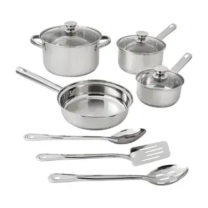 Stainless Steel 10-Piece Cookware Set ，pc All Stainless Steel Pots & Pans Set | Professional Quality Cookware 5ply Clad Home Cooking & Commercial Kitchen Surface Induction Oven Safe | Non-Teflon PFOA, PTFE & PFOS Free Thermal Lids