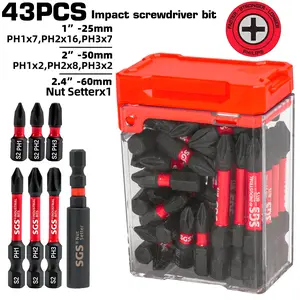 43-Piece Industrial-Grade S2 Steel Magnetic Screwdriver Bit Set, Screwdriver Bits Set, Phillips Head (25mm, 50mm Lengths), Impact-Resistant Heavy-Duty Rust-Proof Tip, Suitable for Machinery Processing, Electronic Product Assembly, Home Maintenance