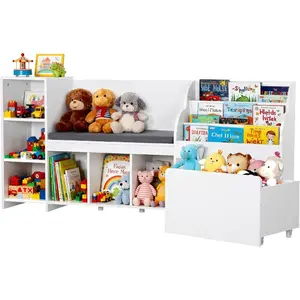 VEVOR Kids Storage Bench, Wooden Toy Box Chest, Large Storage Cabinet with Safety Hinge, Toddlers Storage Bench for Playroom, Living Room or Entryway, Easy Assembly, 38.98x 15.55x 18.9 in, White