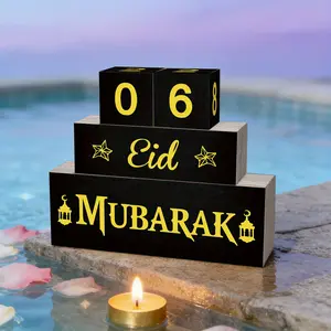 4pcs Wooden Eid Mubarak Countdown Blocks Advent Calendar Decorations, Ramadan Table decorations, Christmas gift table ornaments Eid Countdown Blocks Mubarak Countdown calendar