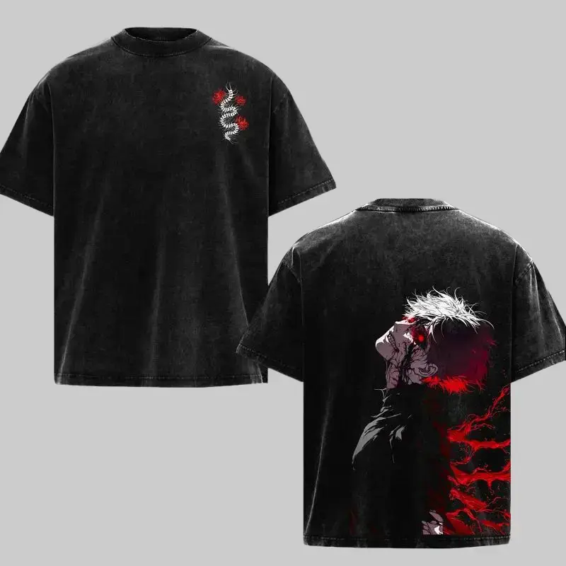 Tokyo Ghoul Ken Kaneki Awakened Form Retro Vintage Unisex Oversize Anime Manga Washed Heavyweight Cotton T-shirt, Unique Gift For Ghoul Fans