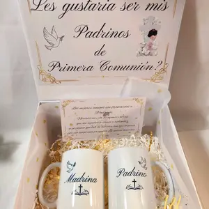 Propuesta de primera comunión -First comunion godparents proposal gift box with a set of two mug 11oz