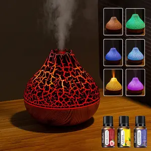 Volcanic Crack Humidifier, Flame Essential Oil Diffuser, Aroma Humidifier, LED Simulated Flame Night Light, USB Power Supply, Two Spray Modes, with Essential Oil, Suitable for Indoor Living Room, Bedroom, Office, Winter Goods