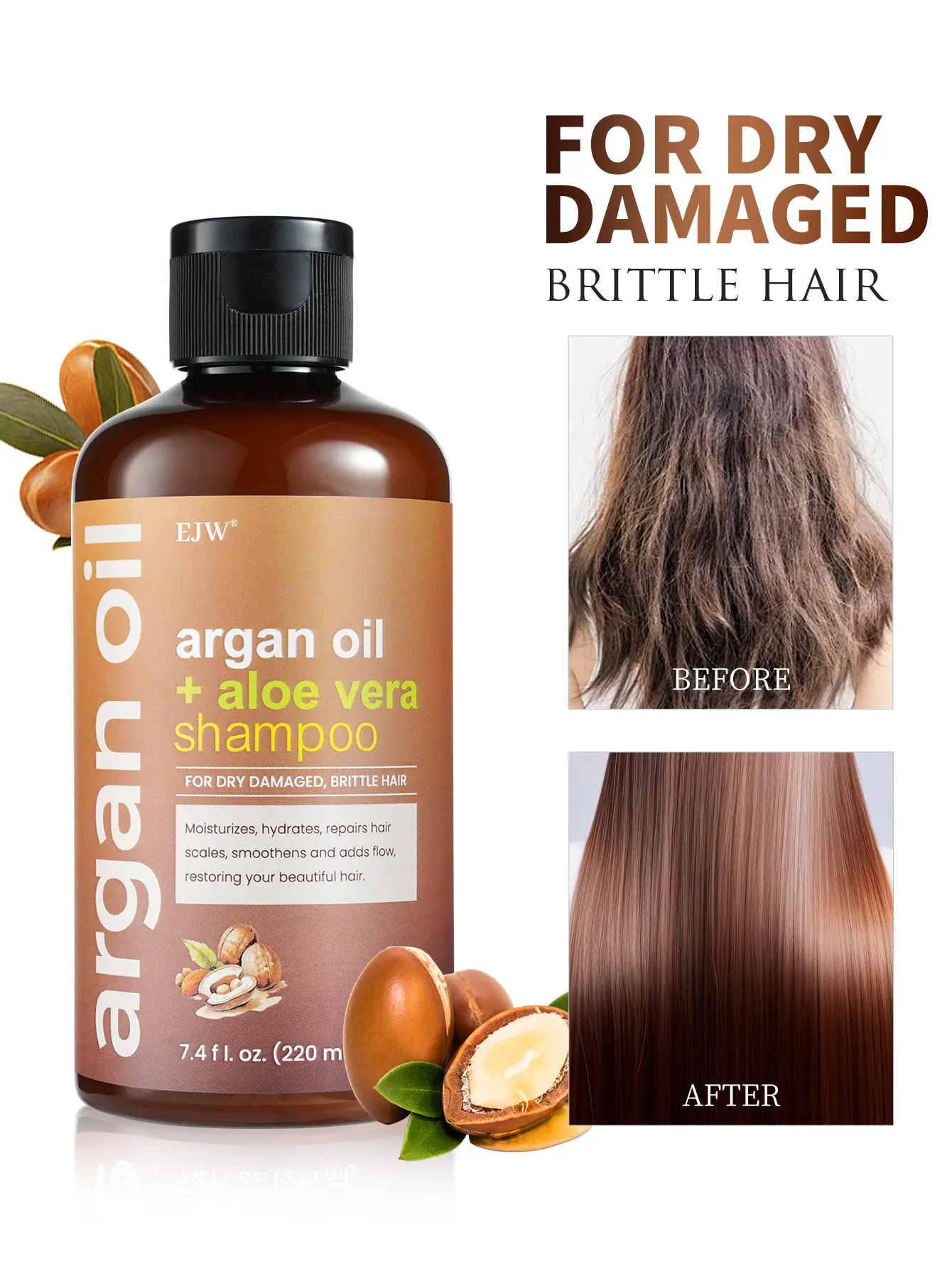 EJW Tea Moroccan Nut Oil Shampoo, hydrate to soothe scalp, oil control, fluffy fresh mint, high-quality non-toxic formula 220ml