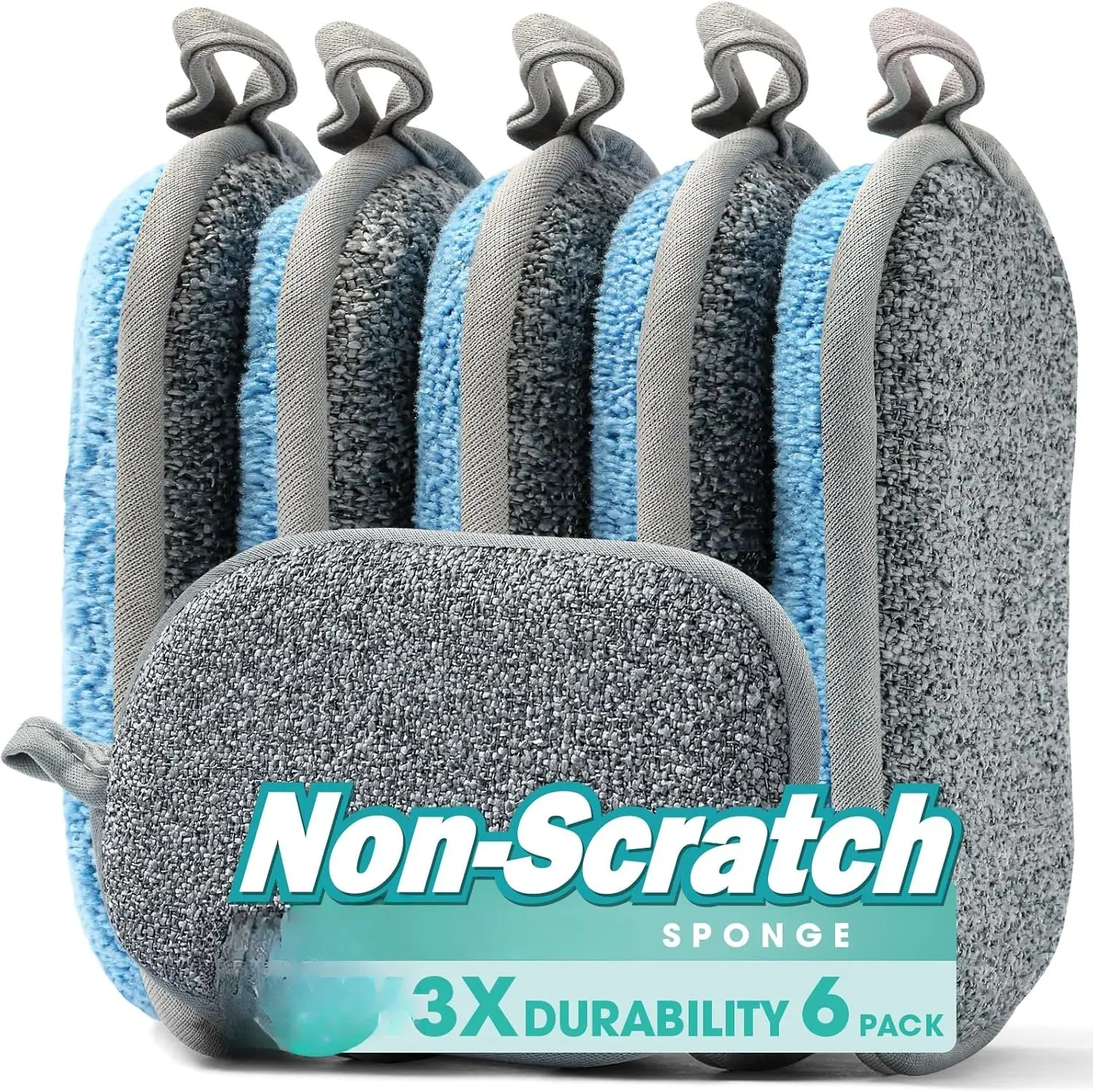 Sponges Kitchen Dish Sponge for Washing Dishes Cleaning Kitchen, -Purpose, 6 Pack, Non Scratch, Rough bers Side for Non-Stick Cookware, Soft Microfiber  Side for Dishes,