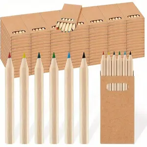 Mini Drawing Colored Pencils Set, 5 Boxes/10 Boxes, 8.89cm Portable Short Thick, Pre-Sharpened, 6 Colors, School Supplies