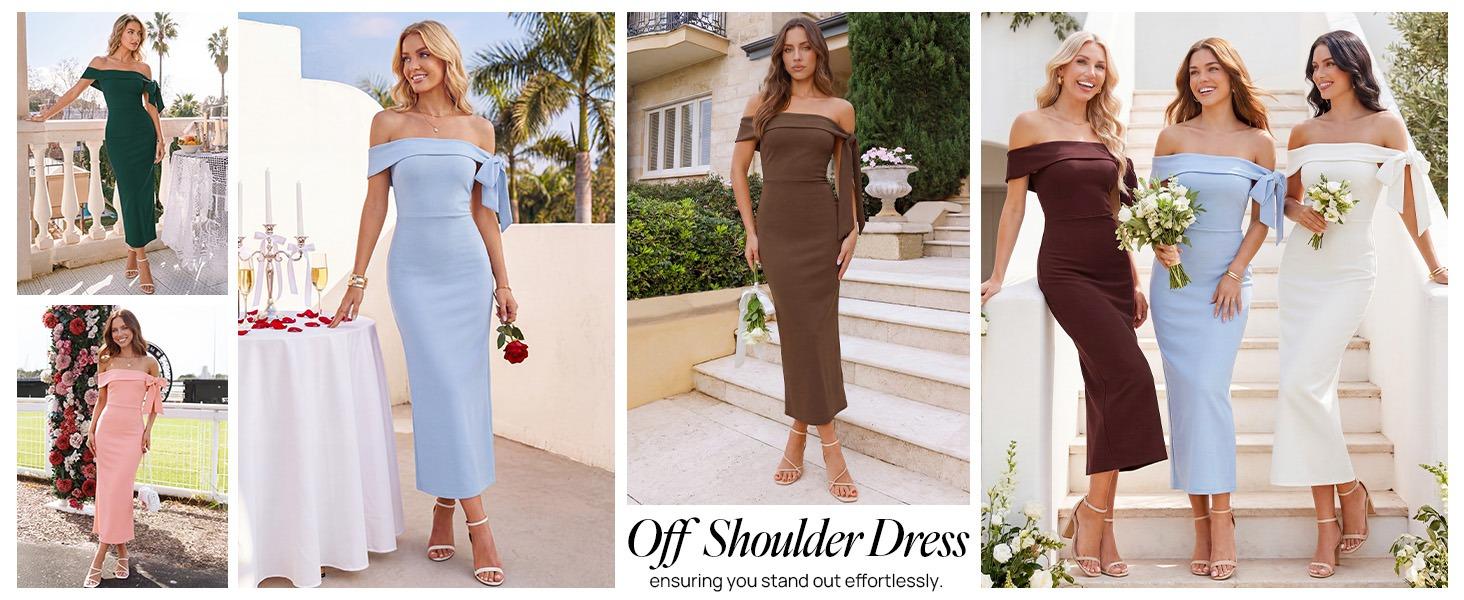 MEROKEETY Women's Summer Off The Shoulder Maxi Dress 2026 Bodycon Wedding Guest Cocktail Formal Party Long Dresses
