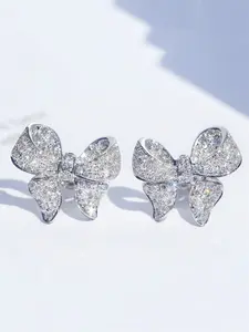 1 Pair Elegant Cubic Zirconia Bow Stud Earrings For Women For Wedding Engagement Anniversary Party Jewelry Valentine's Day Gift