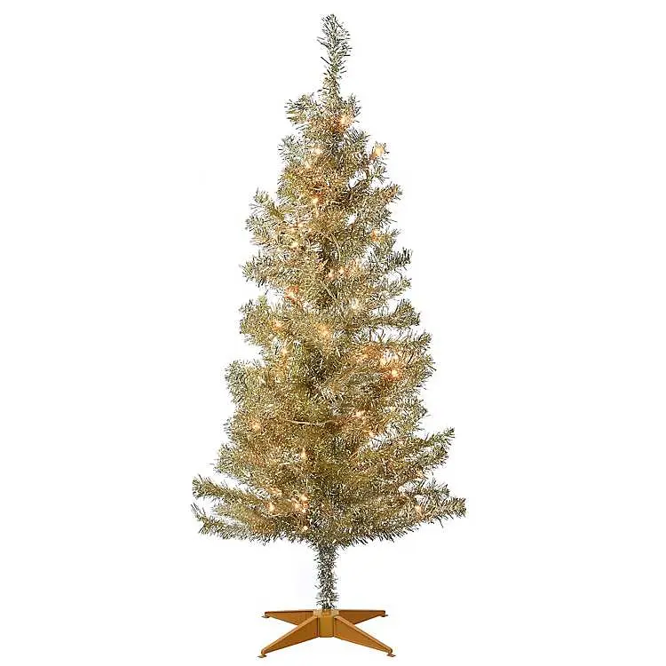 4 ft. Pre-Lit Champagne Tinsel Christmas Tree