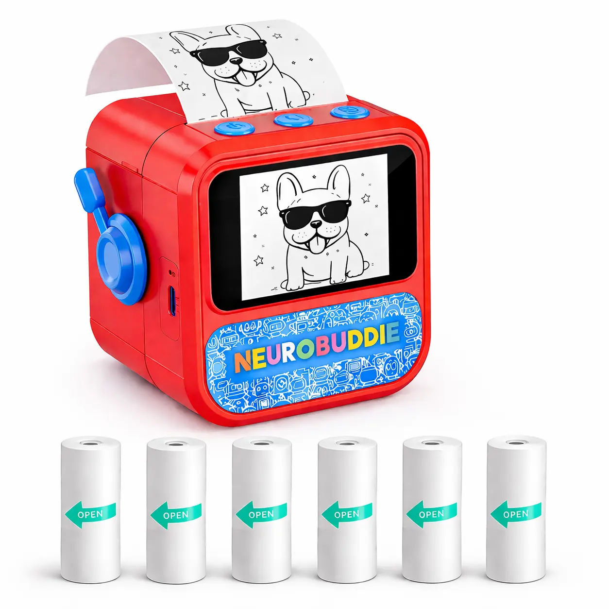 AI Sticker Box Printer for Kids, Voice-to-Sticker, Magic Thermal Sticker Maker with Display, Inkless Portable Mini Printer for Coloring Creative DIY Fun, 6 Rolls Paper Included