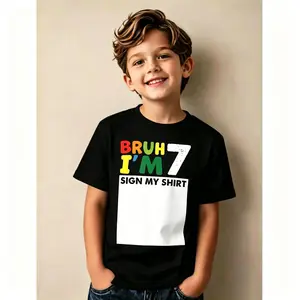 Celebrate Kids Cotton T-shirt with Birthday Sign My Shirt Design Featuring Short Sleeve Round Neck Style Including Blank Space for Name or Message and Rainbow Print Unisex Casual Party Outfit for Boys and Girls