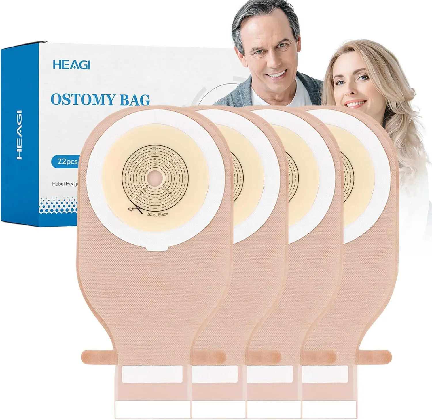 22 PCS Colostomy Bags, One Piece Ostomy Bag 15 mm-60 mm Cut to Fit Drainable Pouch with Closure for Ileostomy Stoma Care, Ostomy Supplies, Cut to Fit（Hook and Loop Closure）