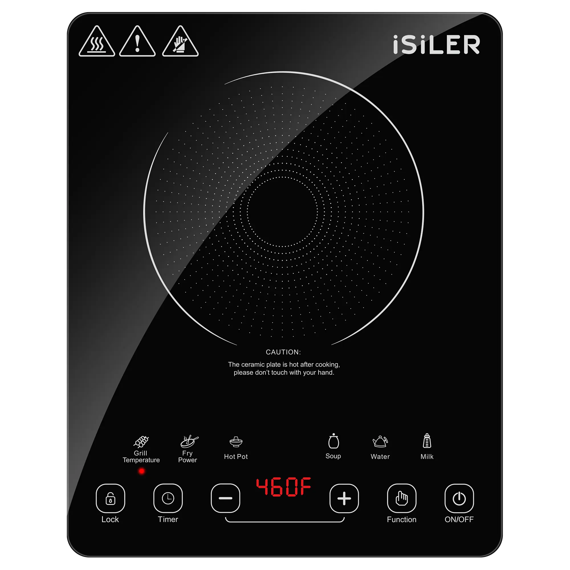 ISILER 1800W Portable Induction Cooktop, 8 Inch Heating Plate, Touch Control, 10 Power & 10 Temperature Settings, 7 Cooking Presets, Timer & Safety Lock, Even Heating, Compact Portable Design