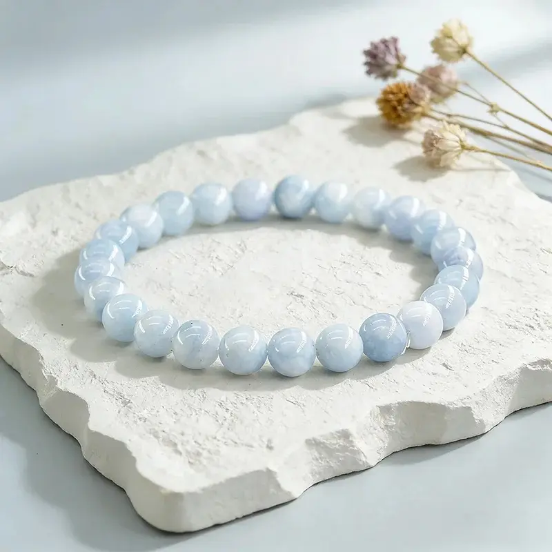 5A Natural Stone Aquamarine Blue Chalcedony Beads Bracelets Women Original Reiki Healing Round Stone Strand Bangles Friend Gift