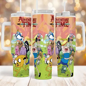 Adventure Time Full Cast 40oz Tumbler,  Insulated Cup with Handle, Finn Jake Princess Bubblegum Marceline Ice King Travel Mug, Ultimate Cartoon Fan Gift, Aesthetic 2000s Nostalgia Gift for Her