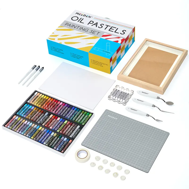 MEEDEN Soft Oil Pastels Full Art Painting Kit - 102-Piece Office Art Supplies,72 Colors,6 White Pastels,Paper,Stainless Steel Palette Knife,Masking Tape,Blend w/ Sponge Pen - for Adults,Friends,Family,Thanksgiving Gifts,Carving Projects