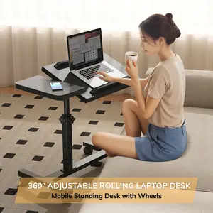 360° Adjustable Rolling Laptop Desk – Mobile Standing Desk with Wheels, Tilted Tabletop & Height Adjustment for Home Office